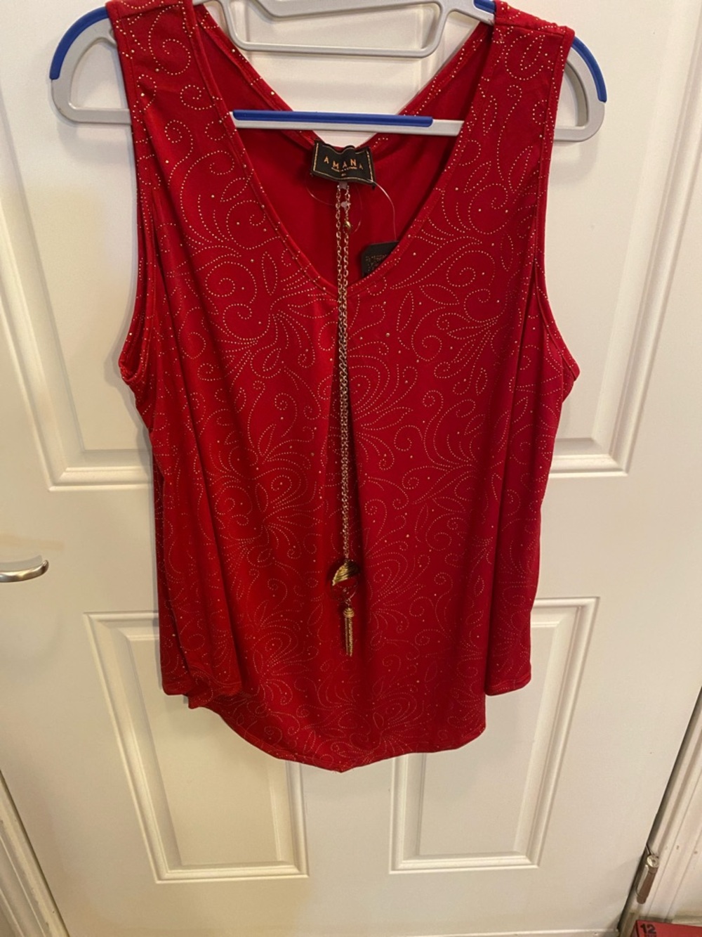 Aman Red Embellished V-Neck Sleeveless Tank Top